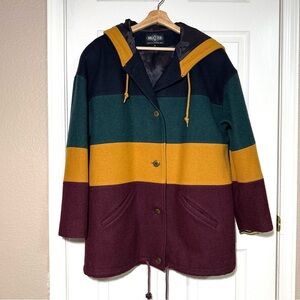 Vintage Braetan Wool Hooded Coat Color Block Fully Lined Made in US Size 12 Y2K
